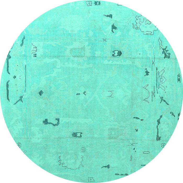 Round Machine Washable Oriental Turquoise Traditional Area Rugs, wshabs4338turq