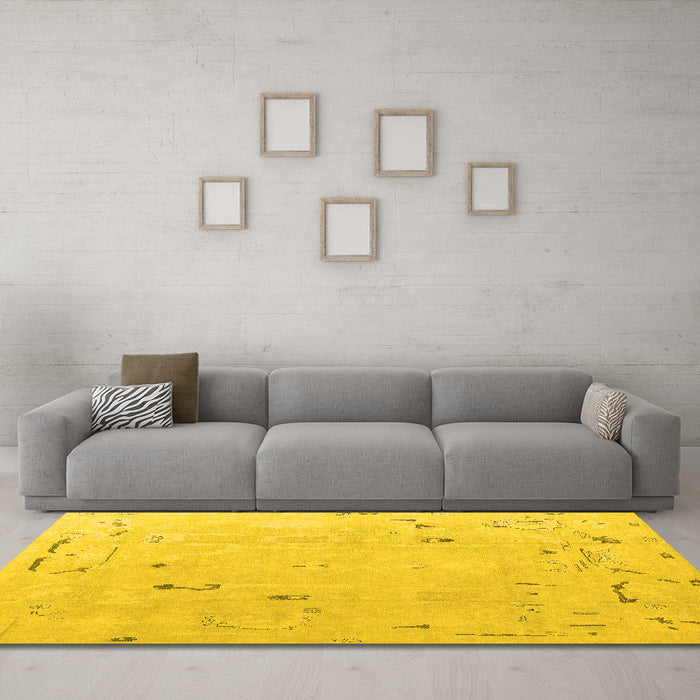 Machine Washable Oriental Yellow Traditional Rug in a Living Room, wshabs4338yw
