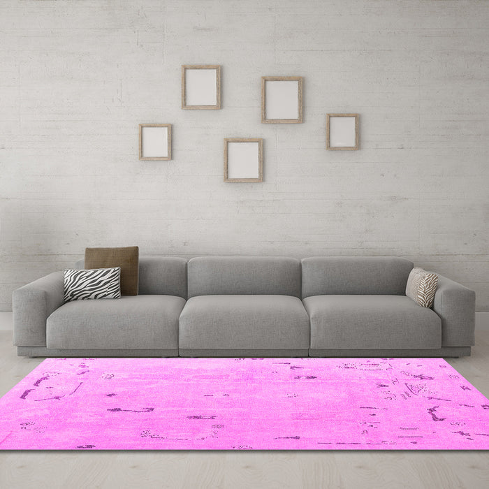 Machine Washable Oriental Pink Traditional Rug in a Living Room, wshabs4338pnk