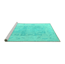 Sideview of Machine Washable Abstract Turquoise Modern Area Rugs, wshabs4339turq