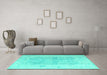 Machine Washable Abstract Turquoise Modern Area Rugs in a Living Room,, wshabs4339turq