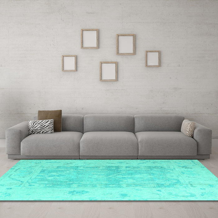 Machine Washable Abstract Turquoise Modern Area Rugs in a Living Room,, wshabs4339turq