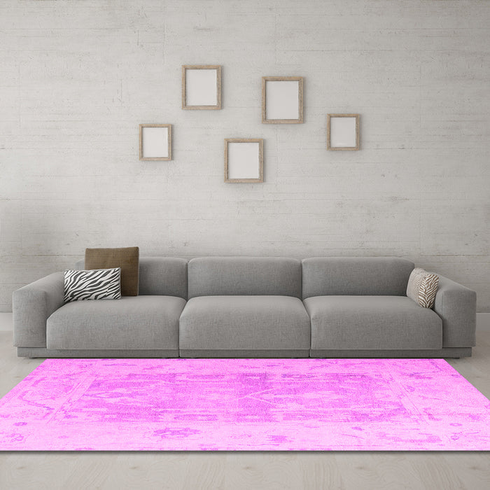 Machine Washable Abstract Pink Modern Rug in a Living Room, wshabs4339pnk
