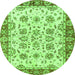 Round Machine Washable Abstract Green Modern Area Rugs, wshabs433grn