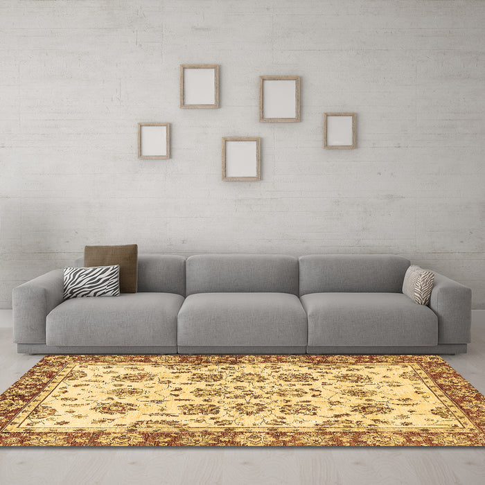 Machine Washable Abstract Brown Modern Rug in a Living Room,, wshabs433brn
