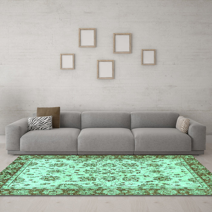 Machine Washable Abstract Turquoise Modern Area Rugs in a Living Room,, wshabs433turq