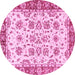 Round Machine Washable Abstract Pink Modern Rug, wshabs433pnk