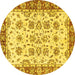 Round Machine Washable Abstract Yellow Modern Rug, wshabs433yw