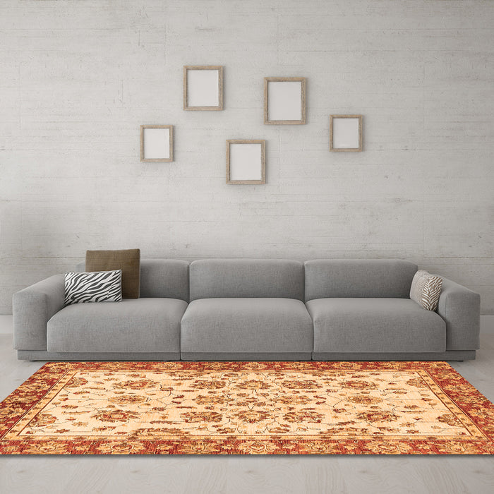 Machine Washable Abstract Orange Modern Area Rugs in a Living Room, wshabs433org
