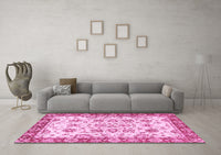 Machine Washable Abstract Pink Modern Rug, wshabs433pnk