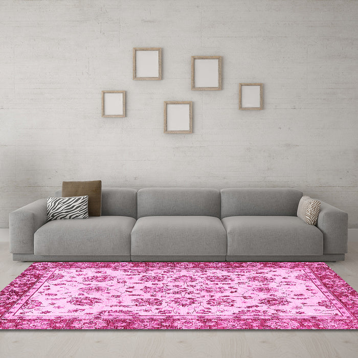 Machine Washable Abstract Pink Modern Rug in a Living Room, wshabs433pnk
