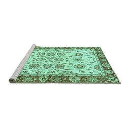 Sideview of Machine Washable Abstract Turquoise Modern Area Rugs, wshabs433turq