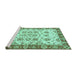 Sideview of Machine Washable Abstract Turquoise Modern Area Rugs, wshabs433turq