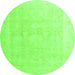 Round Machine Washable Abstract Green Modern Area Rugs, wshabs4340grn