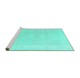 Sideview of Machine Washable Abstract Turquoise Modern Area Rugs, wshabs4340turq