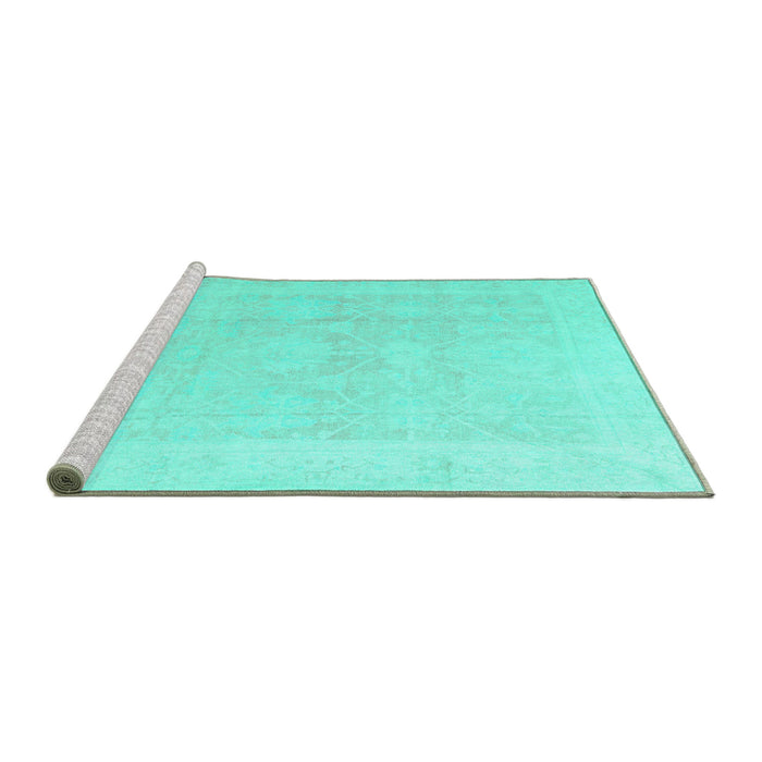 Sideview of Machine Washable Abstract Turquoise Modern Area Rugs, wshabs4340turq