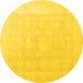 Round Machine Washable Abstract Yellow Modern Rug, wshabs4340yw