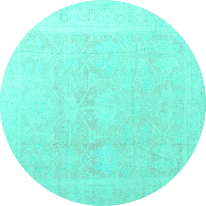 Round Machine Washable Abstract Turquoise Modern Area Rugs, wshabs4340turq