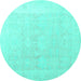 Round Machine Washable Abstract Turquoise Modern Area Rugs, wshabs4340turq