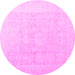 Round Machine Washable Abstract Pink Modern Rug, wshabs4340pnk