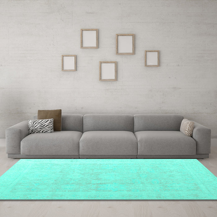 Machine Washable Abstract Turquoise Modern Area Rugs in a Living Room,, wshabs4340turq