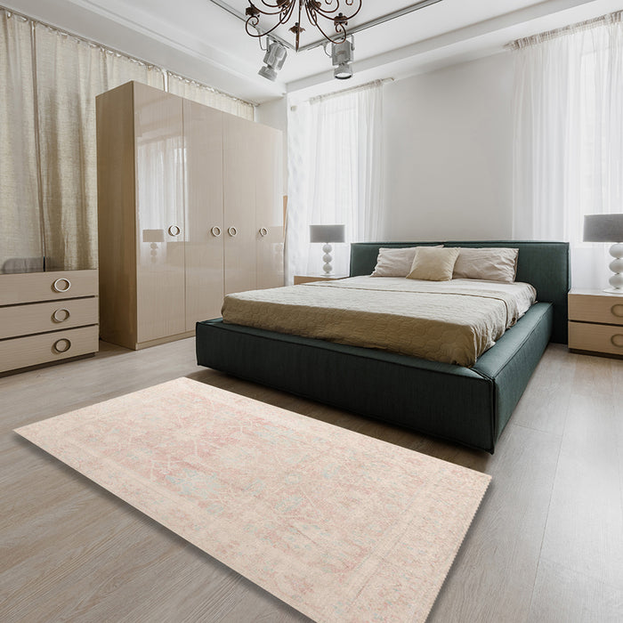 Abstract Wheat Beige Modern Rug in a Bedroom, abs4340