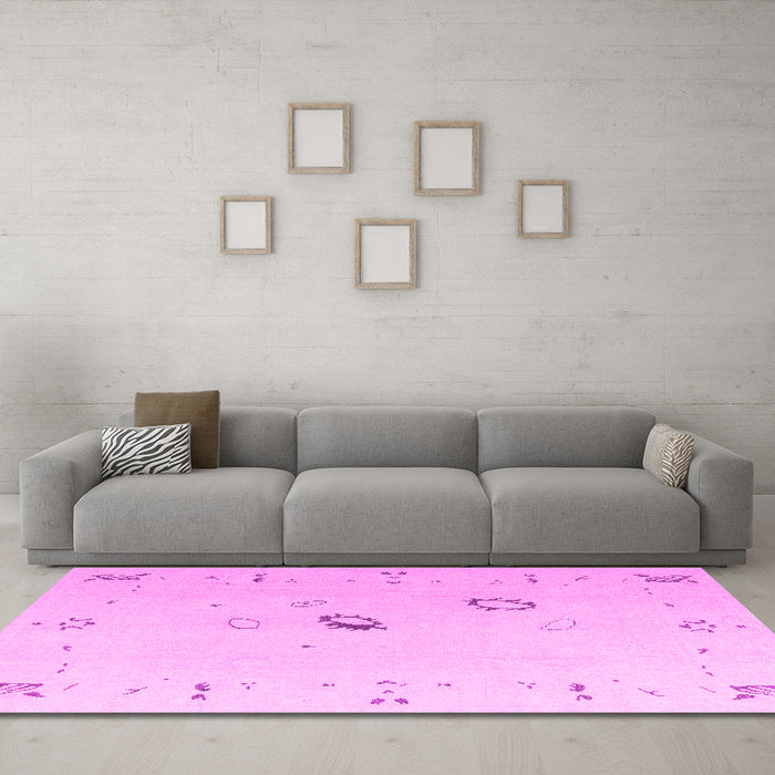 Machine Washable Oriental Pink Traditional Rug in a Living Room, wshabs4341pnk