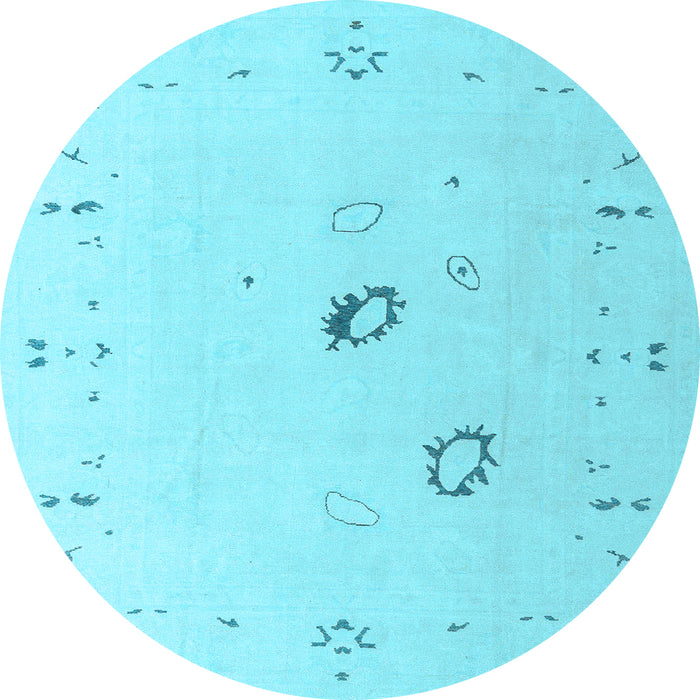 Round Machine Washable Oriental Light Blue Traditional Rug, wshabs4341lblu