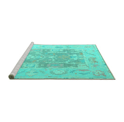 Sideview of Machine Washable Abstract Turquoise Modern Area Rugs, wshabs4342turq