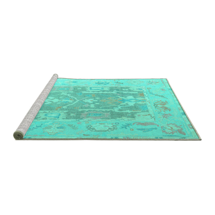 Sideview of Machine Washable Abstract Turquoise Modern Area Rugs, wshabs4342turq