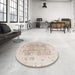 Round Abstract Desert Sand Beige Modern Rug in a Office, abs4342