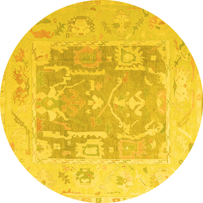 Round Machine Washable Abstract Yellow Modern Rug, wshabs4342yw