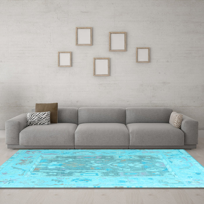 Machine Washable Abstract Light Blue Modern Rug in a Living Room, wshabs4342lblu