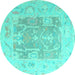 Round Abstract Turquoise Modern Rug, abs4342turq