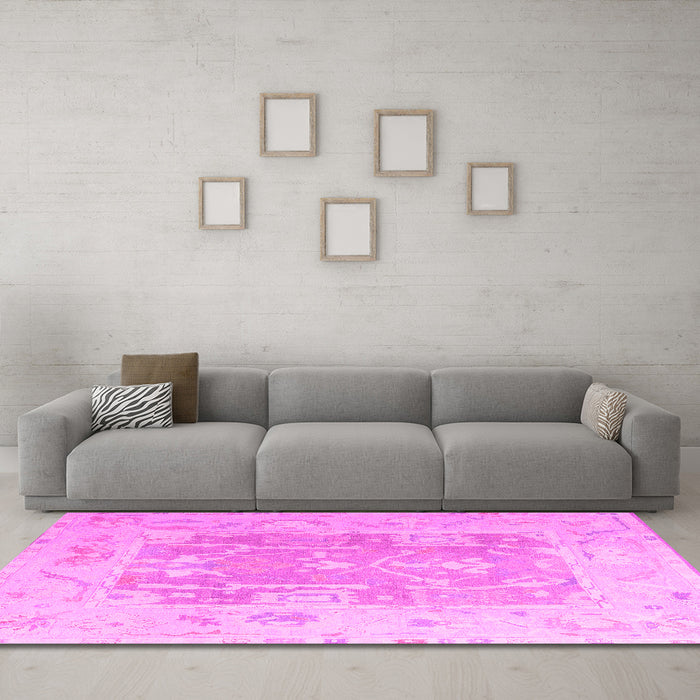 Machine Washable Abstract Pink Modern Rug in a Living Room, wshabs4342pnk