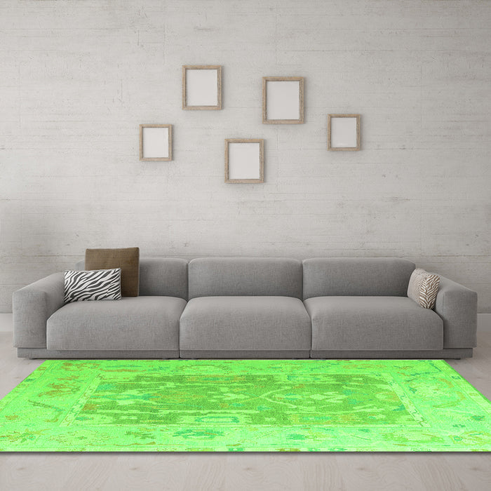 Machine Washable Abstract Green Modern Area Rugs in a Living Room,, wshabs4342grn