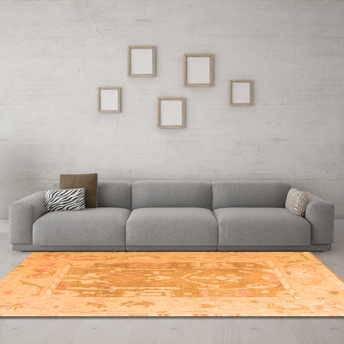 Machine Washable Abstract Orange Modern Area Rugs in a Living Room, wshabs4342org