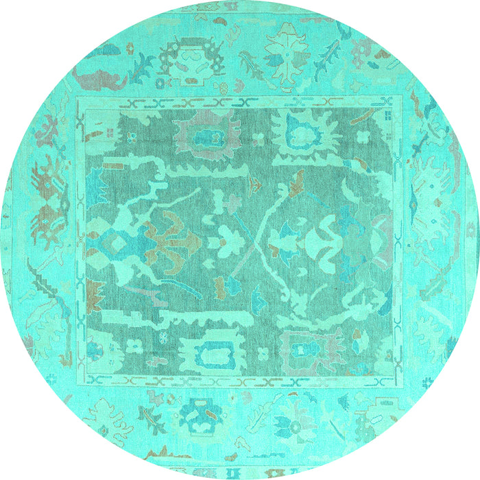 Round Machine Washable Abstract Turquoise Modern Area Rugs, wshabs4342turq