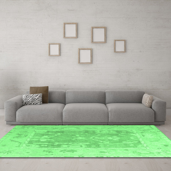 Machine Washable Abstract Emerald Green Modern Area Rugs in a Living Room,, wshabs4342emgrn