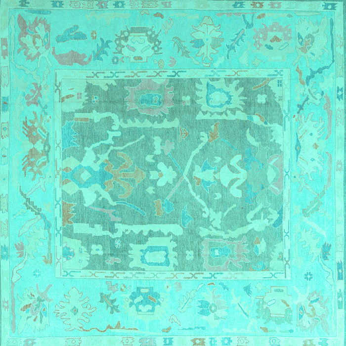 Square Machine Washable Abstract Turquoise Modern Area Rugs, wshabs4342turq