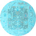 Round Machine Washable Abstract Light Blue Modern Rug, wshabs4342lblu