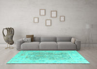 Machine Washable Abstract Turquoise Modern Rug, wshabs4342turq