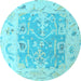 Round Machine Washable Oriental Light Blue Traditional Rug, wshabs4343lblu