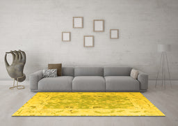 Machine Washable Oriental Yellow Traditional Rug in a Living Room, wshabs4343yw
