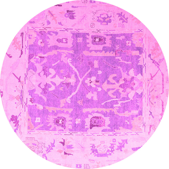 Round Machine Washable Oriental Pink Traditional Rug, wshabs4343pnk