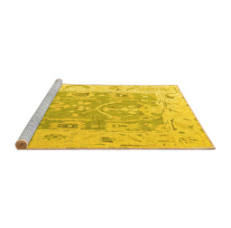 Sideview of Machine Washable Oriental Yellow Traditional Rug, wshabs4343yw