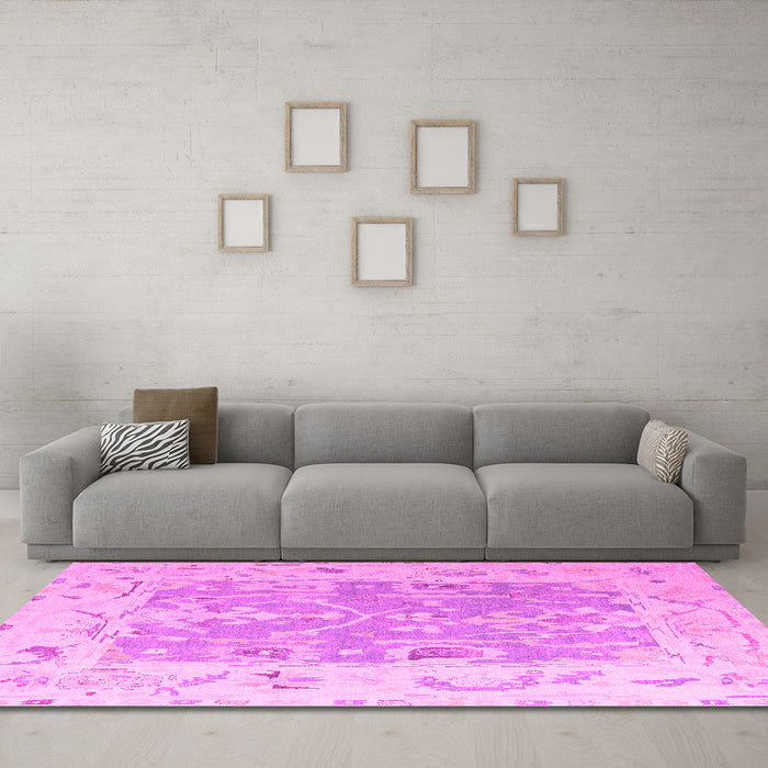 Machine Washable Oriental Pink Traditional Rug in a Living Room, wshabs4343pnk