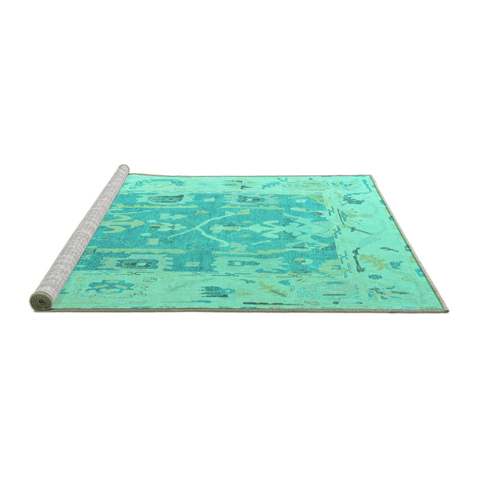 Sideview of Machine Washable Oriental Turquoise Traditional Area Rugs, wshabs4343turq