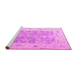 Sideview of Machine Washable Oriental Pink Traditional Rug, wshabs4343pnk