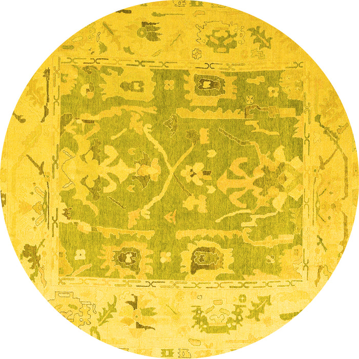 Round Machine Washable Oriental Yellow Traditional Rug, wshabs4343yw